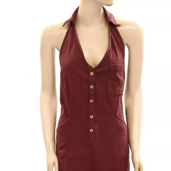 Free People Free-Est Harper Jumpsuit Halter Cotton One-Piece Wide Leg M 278690